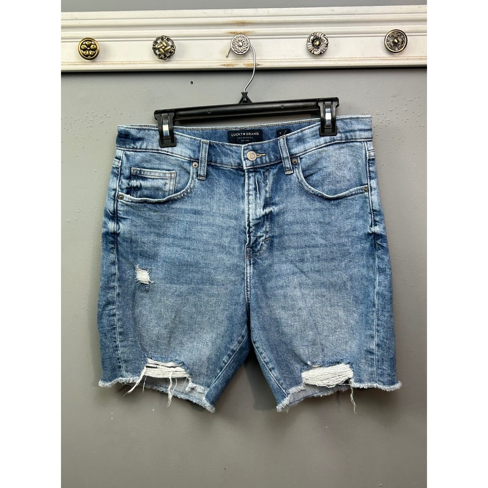 Lucky Brand Shorts Womens 8/29 Blue 90s Loose Distressed Denim Raw Hem High Rise